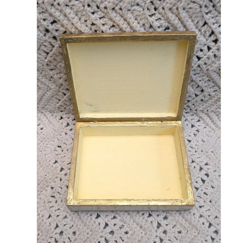 Vintage Italian Gold Leaf Wood Trinket Box World Map Florentine Made in Italy